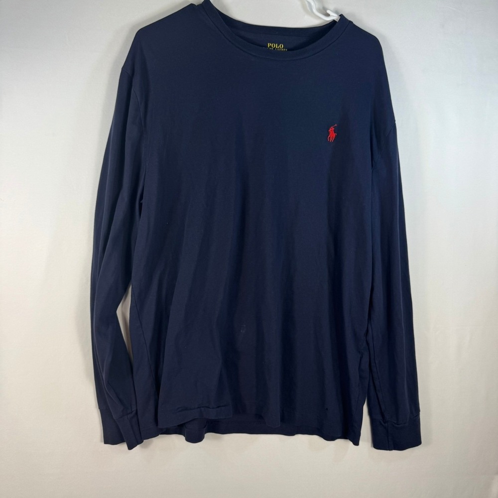 Polo Ralph Lauren Mens Long Sleeve T-Shirt Navy Blue Classic Fit Large Red Pony